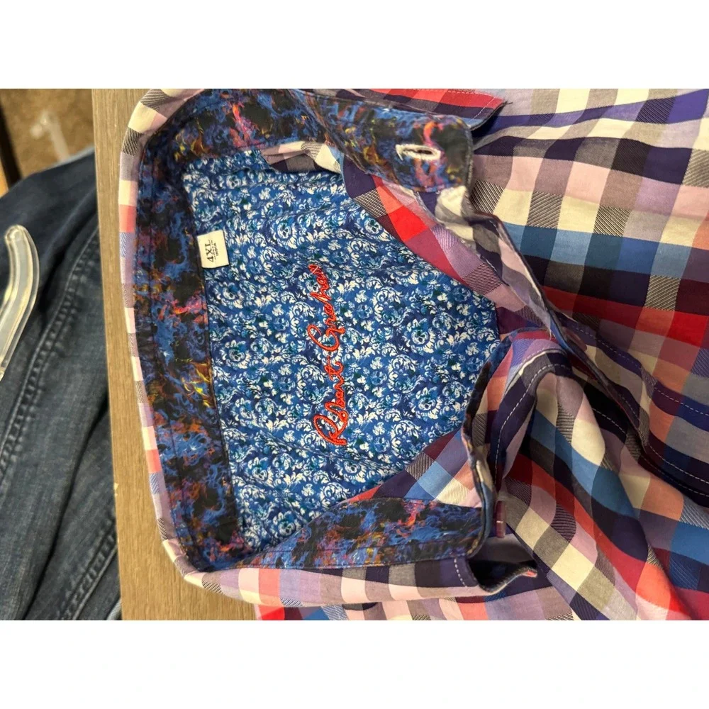Robert Graham Mens 4XL Plaid Short Sleeve Button Up Shirt Red Blue White Multi - Picture 6 of 7